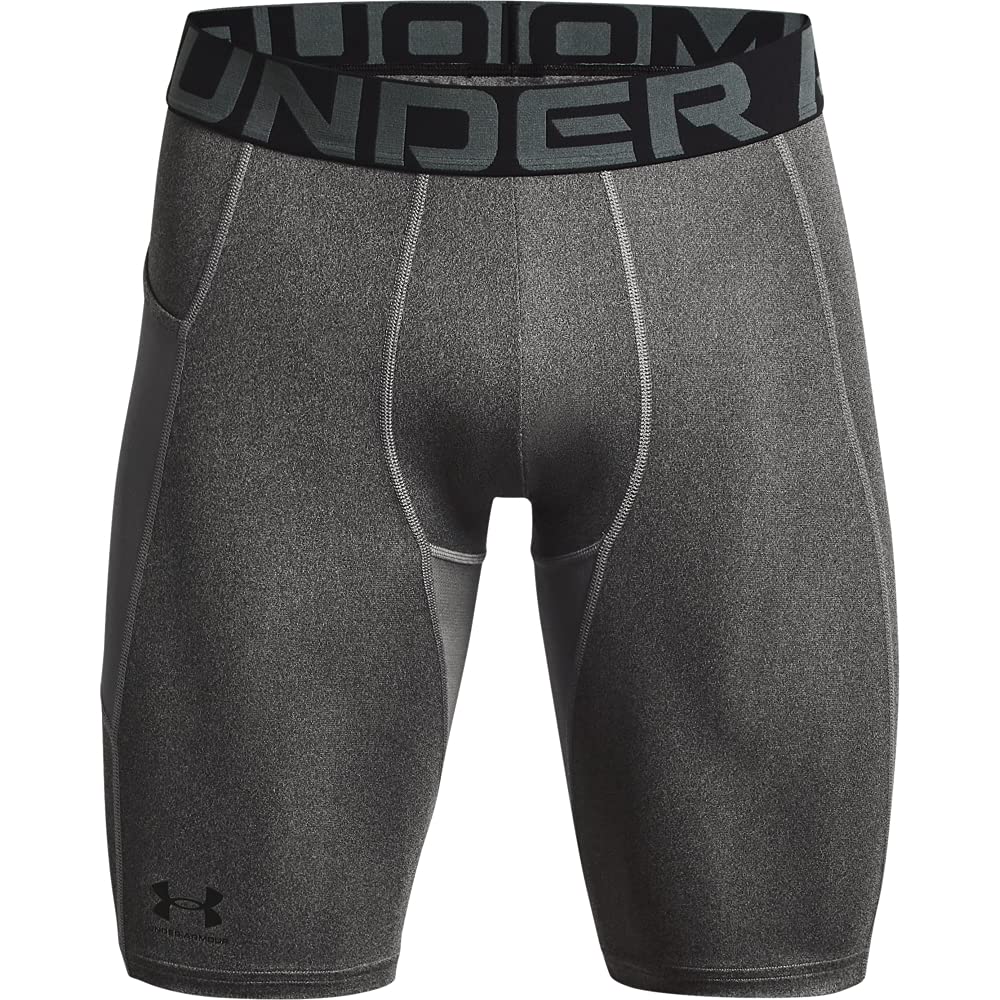 Under Armour Men's Standard HeatGear Long Shorts, Carbon Heather (090)/White, Large Tall