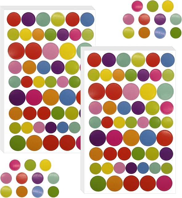 BLMHTWO 20 Sheets 1080 Pieces Dot Stickers Colored Circle Stickers, 11 Assorted Colors, Small Round Self Adhesive Stickers Color Coding Labels for Classroom, Office, Papers Color Dots Stickers