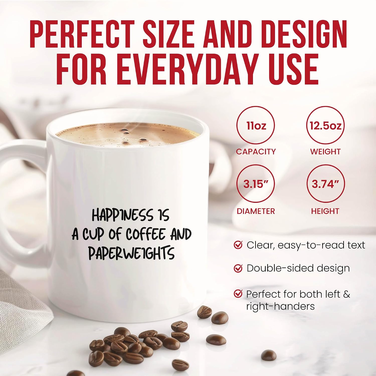 Hapiness Is Coffee And Paperweights Mug - Desk Accessory Cup - Office Worker Funny Gift From Colleagues - Home Tea Mugs - Collectible Cups - 11 Oz Ceramic Gifts For Stationery Birthday, Him, Her, Work image 3