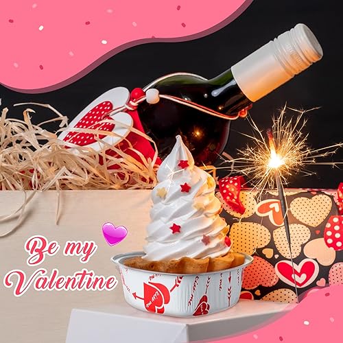 Miniatura 6 de 50 juegos de moldes para tartas en forma de corazón de San Valentín con tapas, de papel de aluminio, moldes para cupcakes de 3.4 onzas, mini moldes