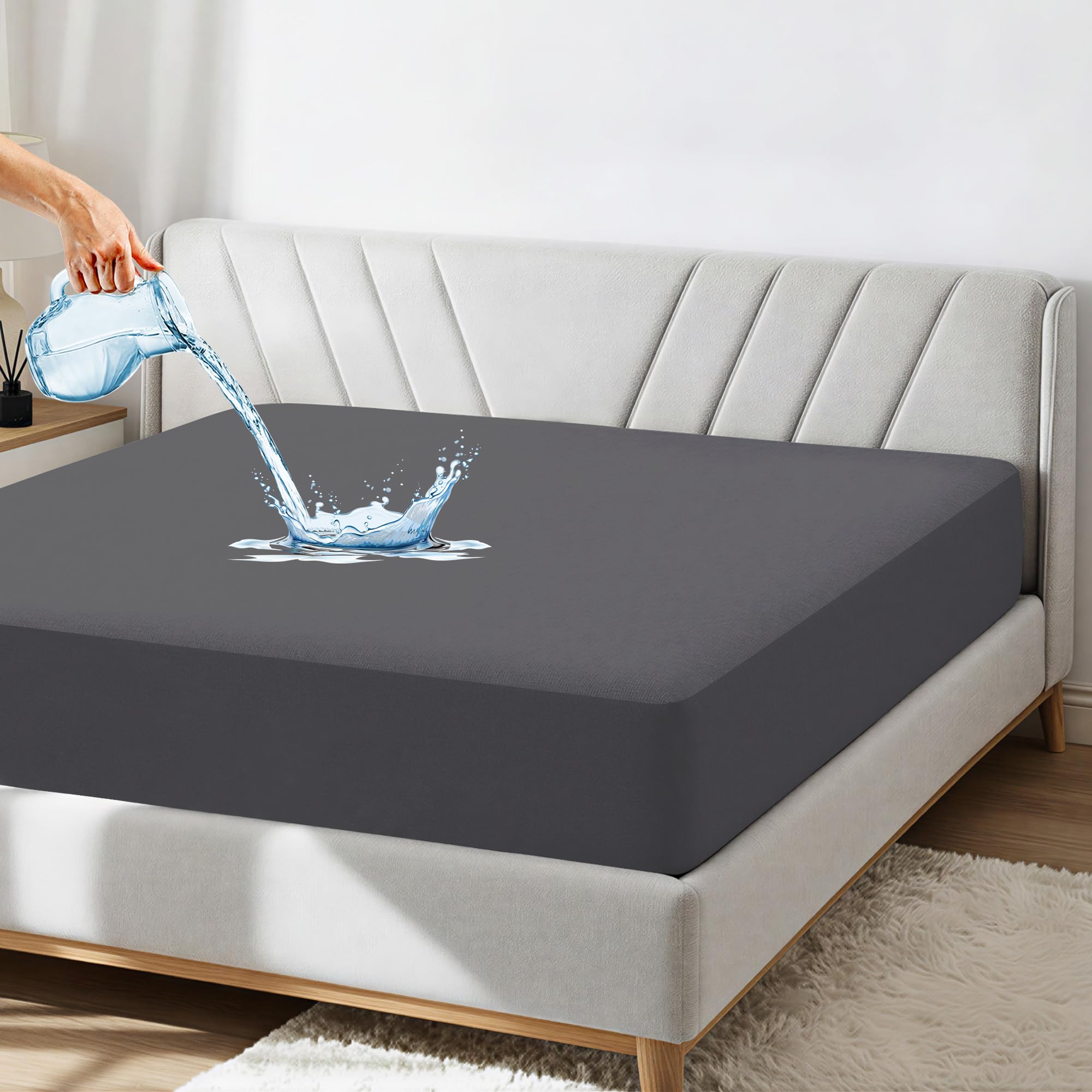 GADDA CO 100% Waterproof Mattress Protector | Ultra-Soft Cotton Feel, Breathable & Hypoallergenic Fitted Bed Cover, Noiseless & Durable Protection – Queen Size 72x60 in, Grey (Pack of 1)