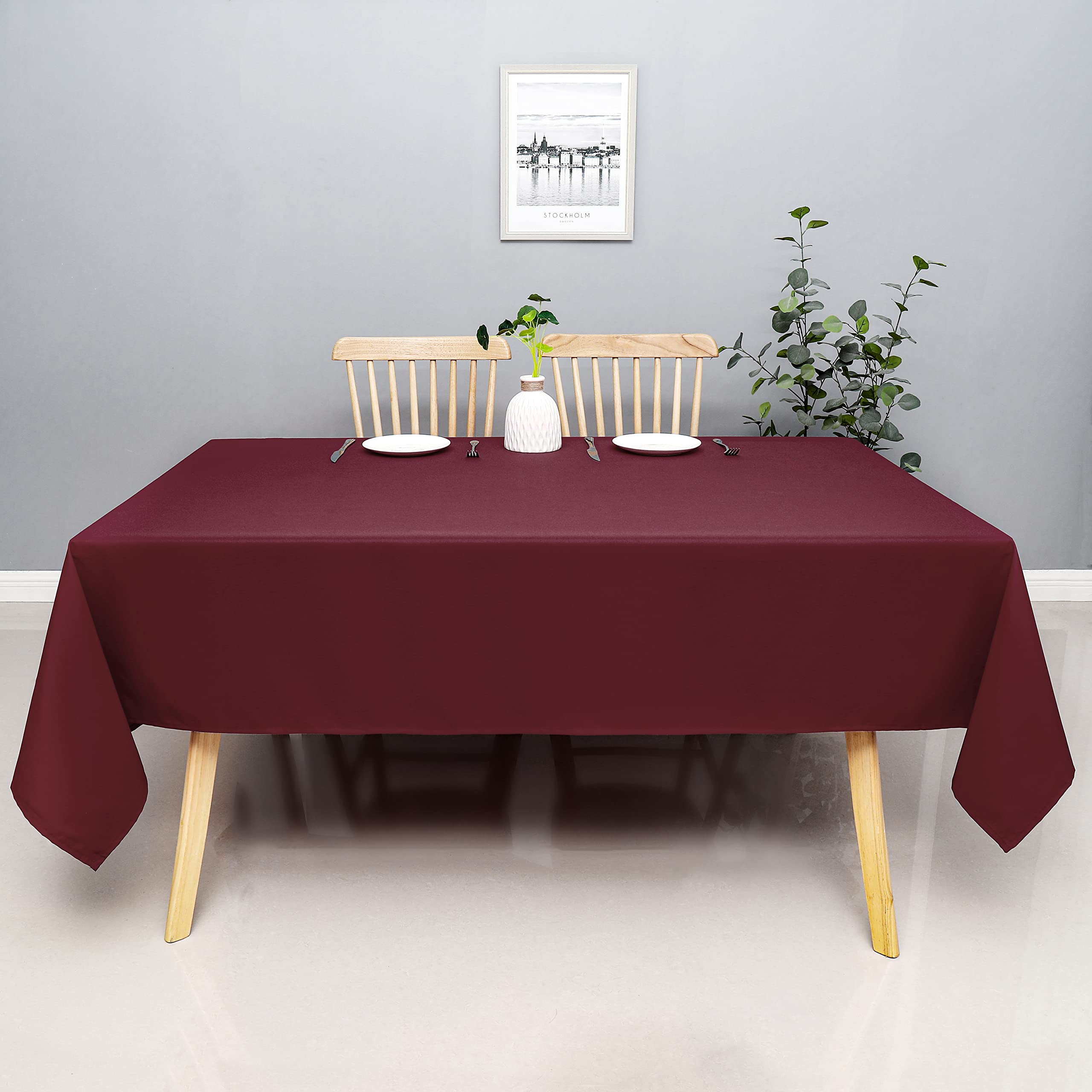 Wewoch Mantel Rectangular de Tela Lavable Resistente a Las Arrugas para Comedor, Cocina, Fiestas, Bodas y Uso al Aire Libre, 152 x 213 cm, Color borgoña