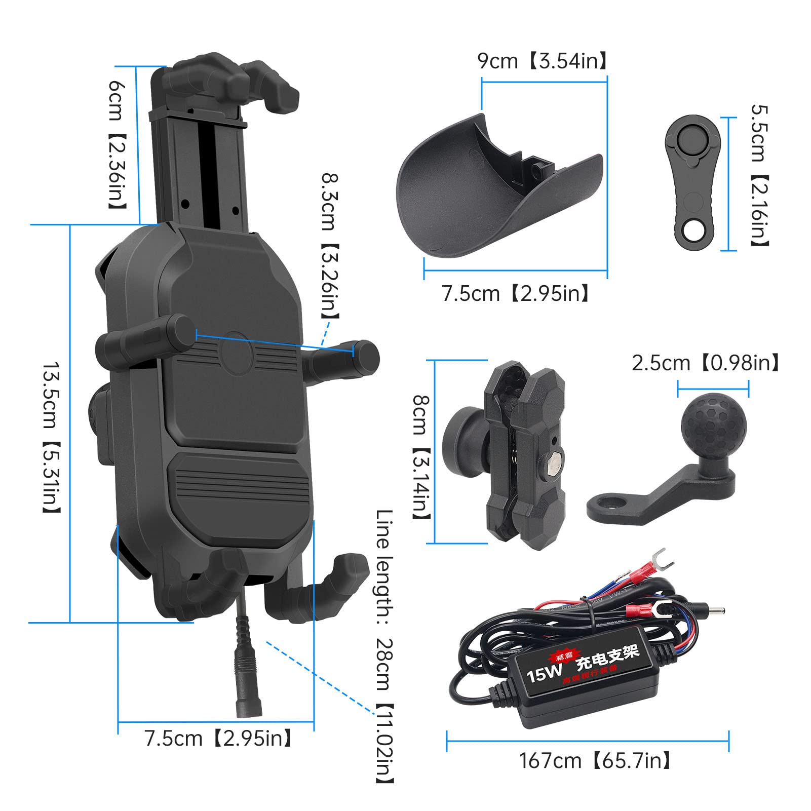 YUYTE Soporte para Teléfono de Motocicleta 2 en 1 con Rotación de 15W 720 Apto para Teléfonos Inteligentes de 3, 5, 6 y 5 Pulgadas, Diseño a Prueba de Lluvia