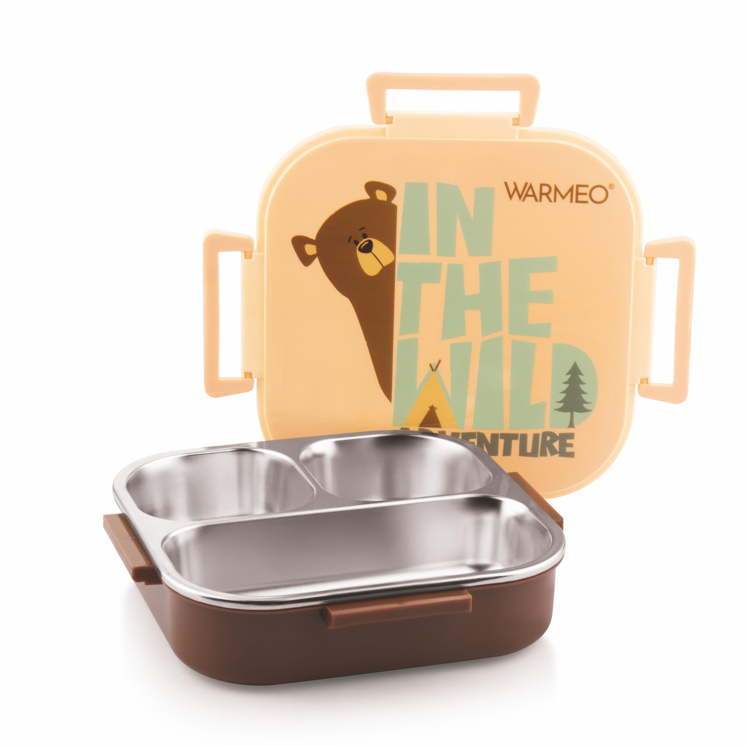 WARMEO Jerry Insulated Lunch Box with Three Compartment BPA Free, Kids Lunch Box,Food Grade Ideal for School, Picnic, Office & Outdoor - 500ml Bear, Stainless Steel