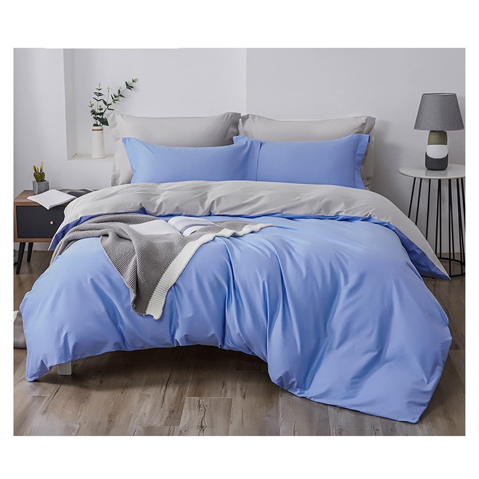 Ensemble de housse de couette 100% coton 200x230cm drap housse bleu C
