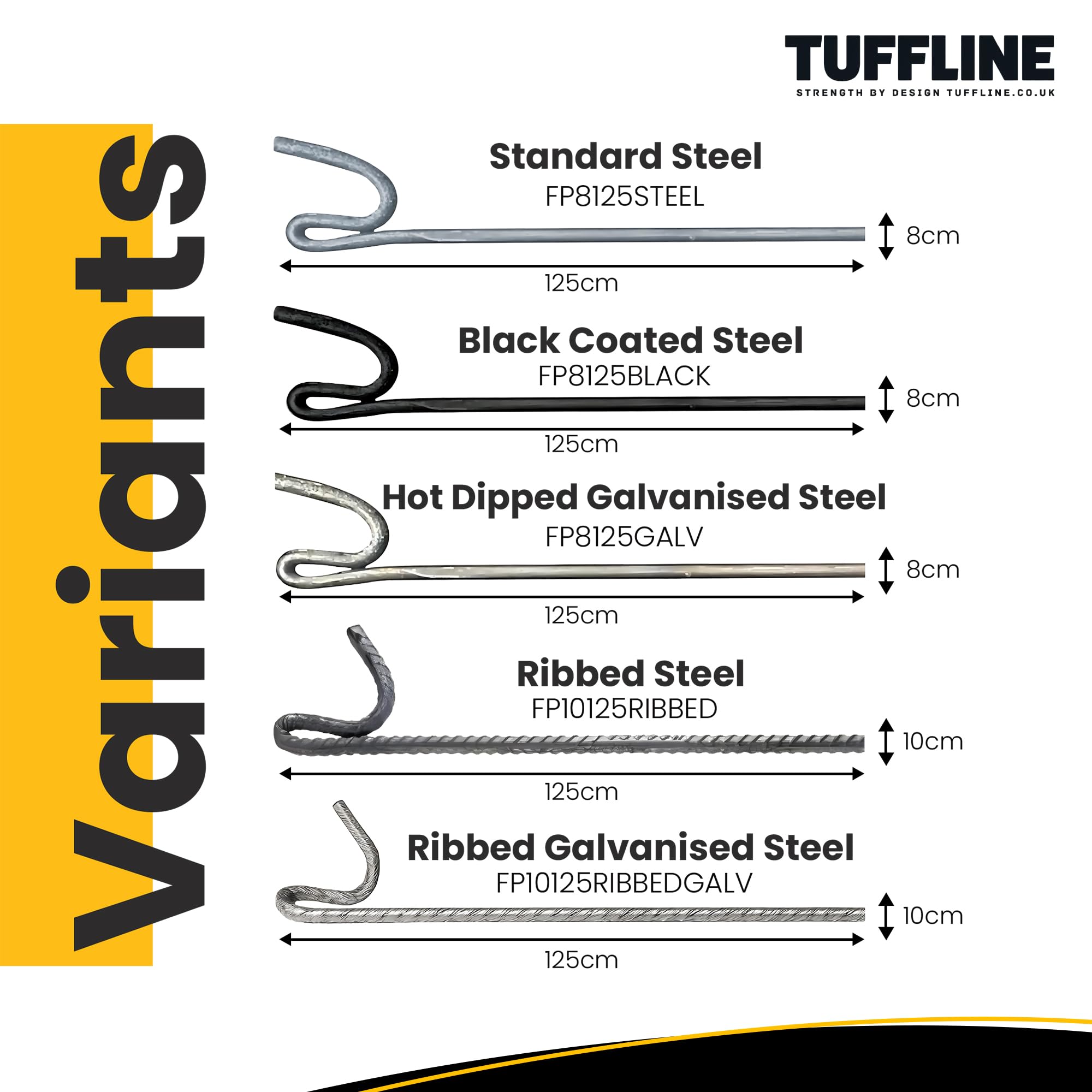 Fencing Pins 125cm – Pack of 10 – Standard, Black Coated, Galvanised, Ribbed, Ribbed Galvanised – Heavy Duty Temporary Fence Posts (Hot Dipped Galvanised) — view 8