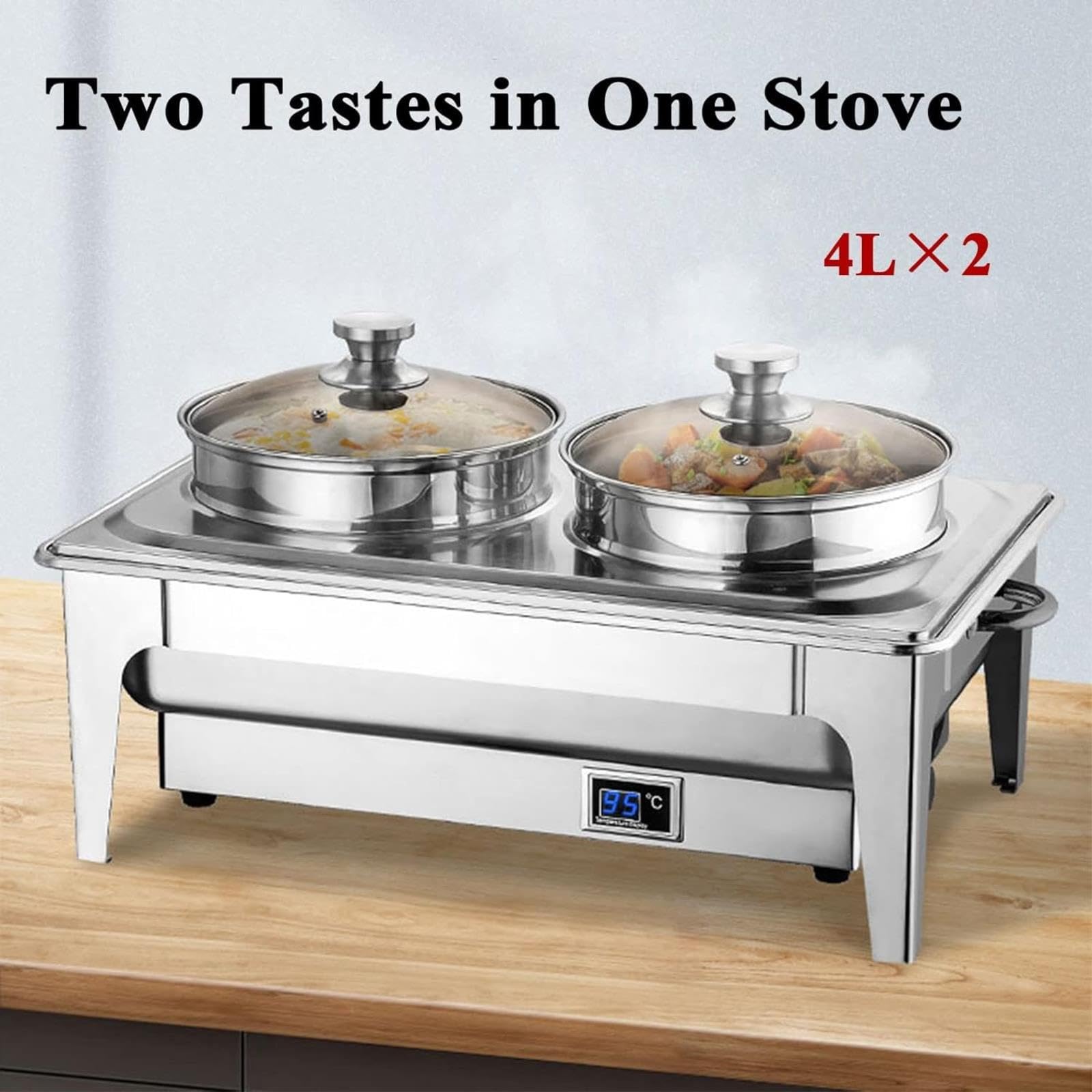 Scalda-zuppe da Tavolo a Doppia Testa per Buffet, in Acciaio Inox, con Display Digitale E Temperatura Regolabile (Touch Without Stand)