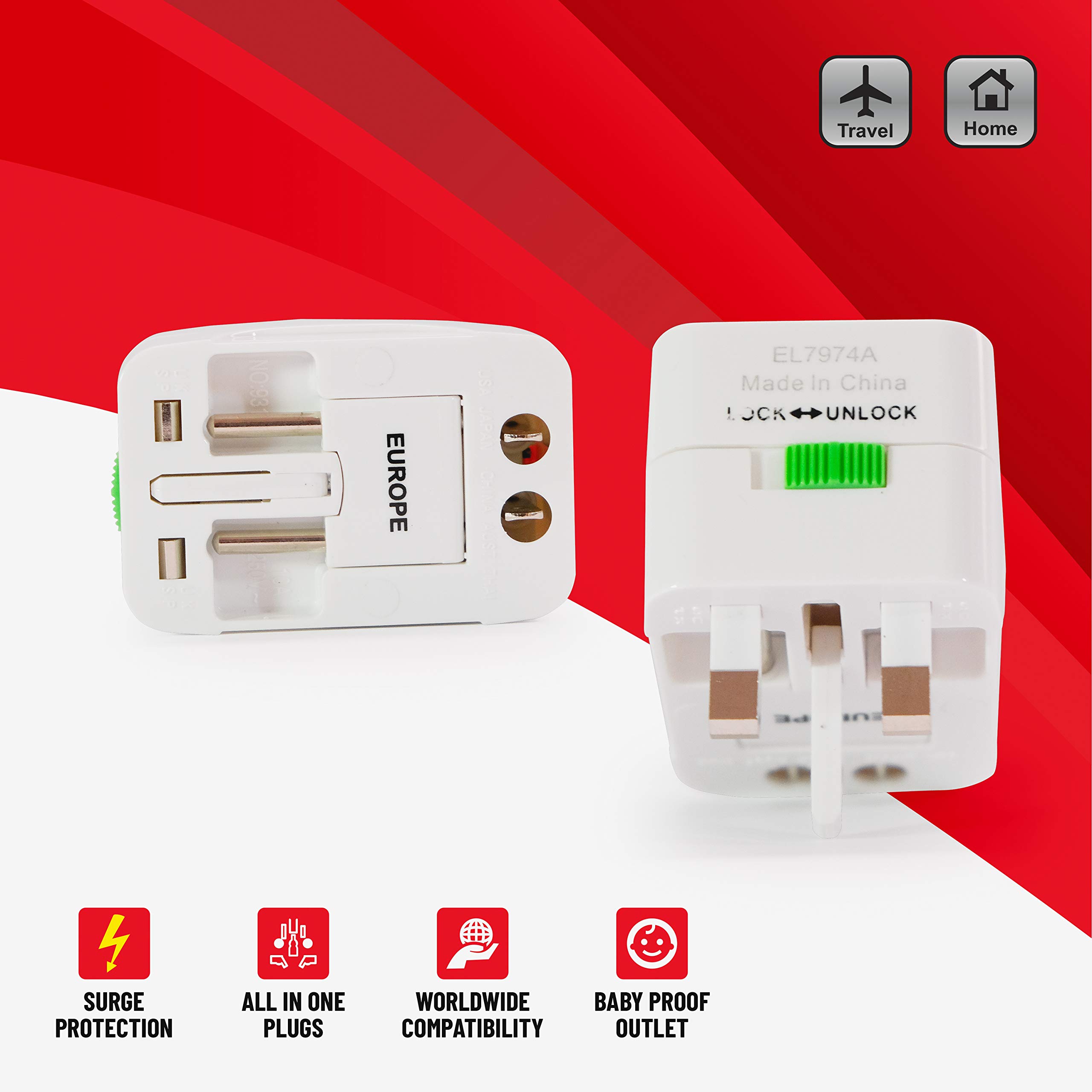 Multi Power Adapter with Surge Protection, Universal Plug with Power