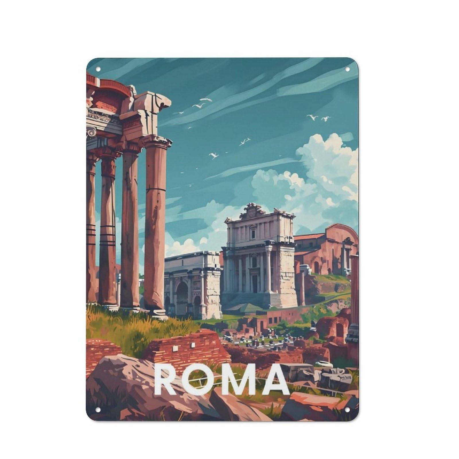 Junmoney Rome Roman Forum Retro Tin Sign 40X30cm For Bar Or Restaurant, For Collectors Of Retro Metal Wall Decor