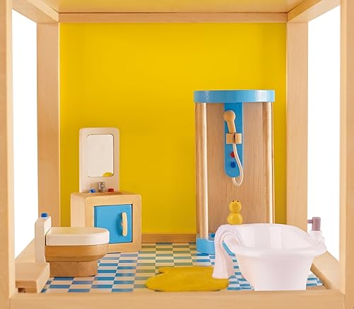 Miniatura 2 de Hape Muebles de casa de muñecas de madera, juego de baño familiar | Juego de simulación para casa de muñecas de madera para niños