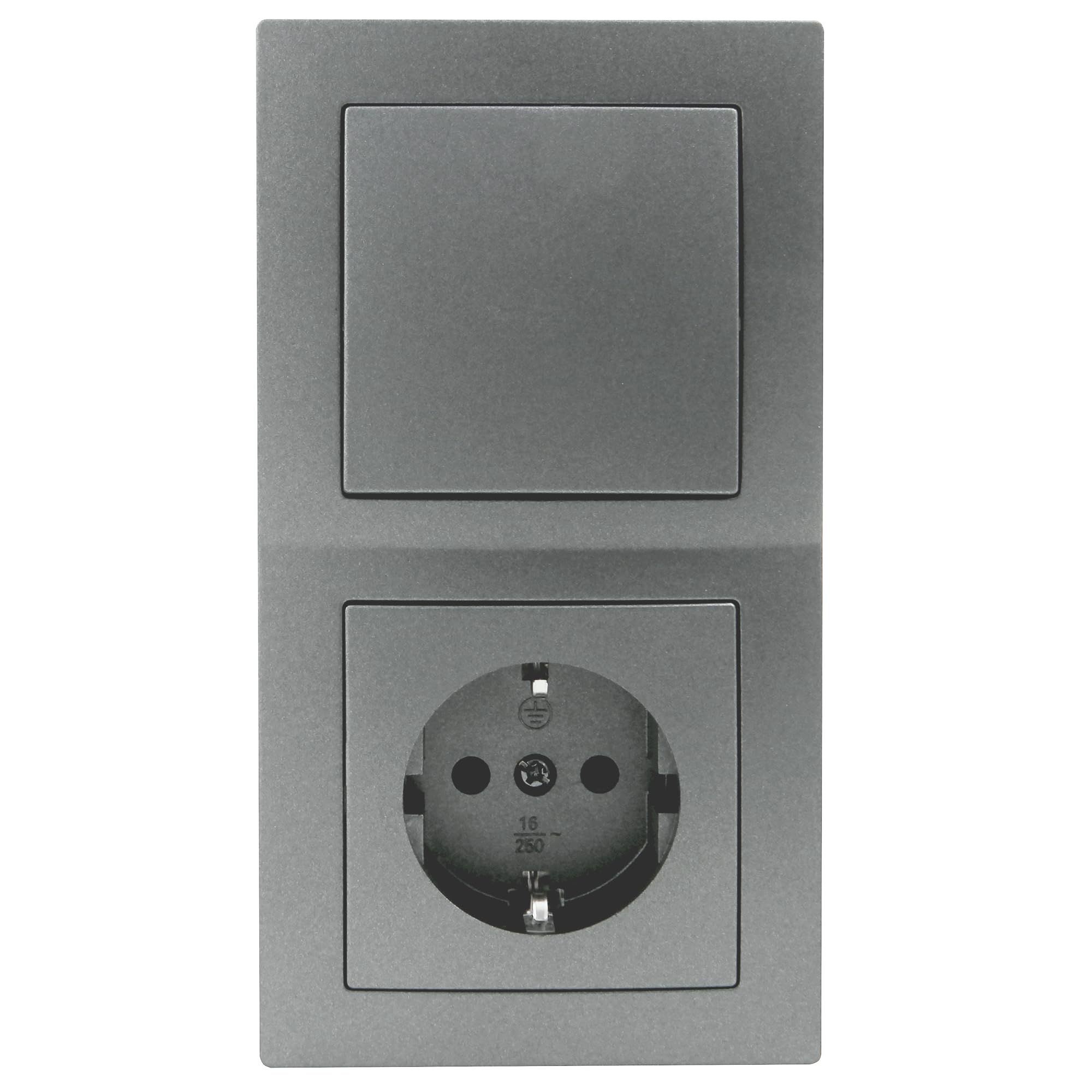 MC POWER - Flair – Juego de enchufes e interruptores de pared | puerta de 2 enchufes | 3 piezas | interruptor de protección de contacto con marco antracita, mate