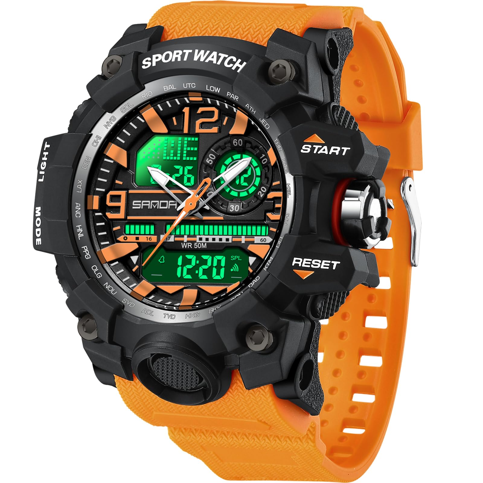 Men’s Military Watch, Dual-Display Waterproof Sports Digital Watch Big Wrist for Men with Alarm (Orange) (B07VV1YTR2) Amazon Price History, Amazon Price Tracker