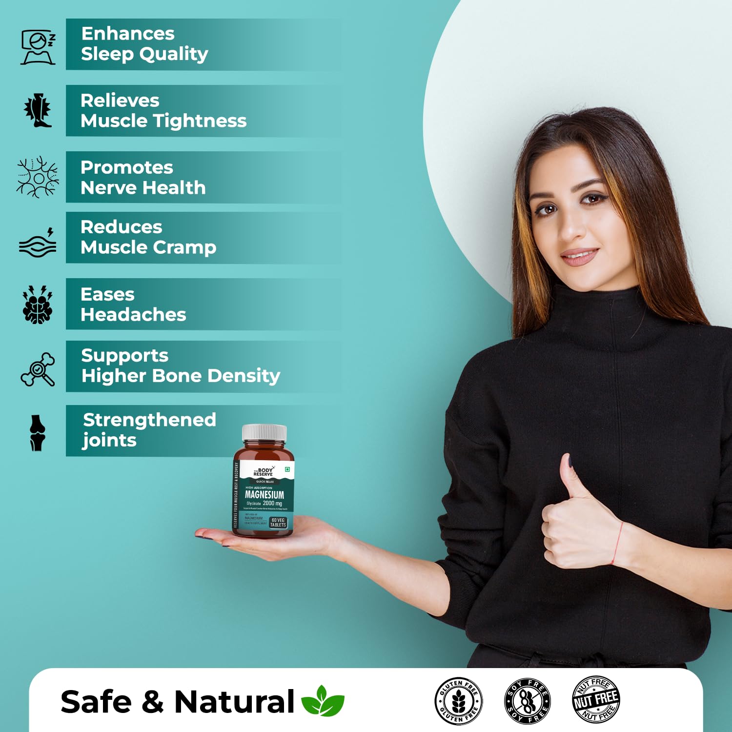 The Body Reserve Magnesium Glycinate Supplement 60 Veg Tablets, 2000mg Per Serving, High Absorption Chelated Form, helpful in Muscle & Nerve Relaxation, Better Sleep Quality for Men & Women The Body Reserve Magnesium Glycinate Supplement 60 Veg Tablets, 2000mg Per Serving, High Absorption Chelated Form, helpful in Muscle & Nerve Relaxation, Better Sleep Quality for Men & Women