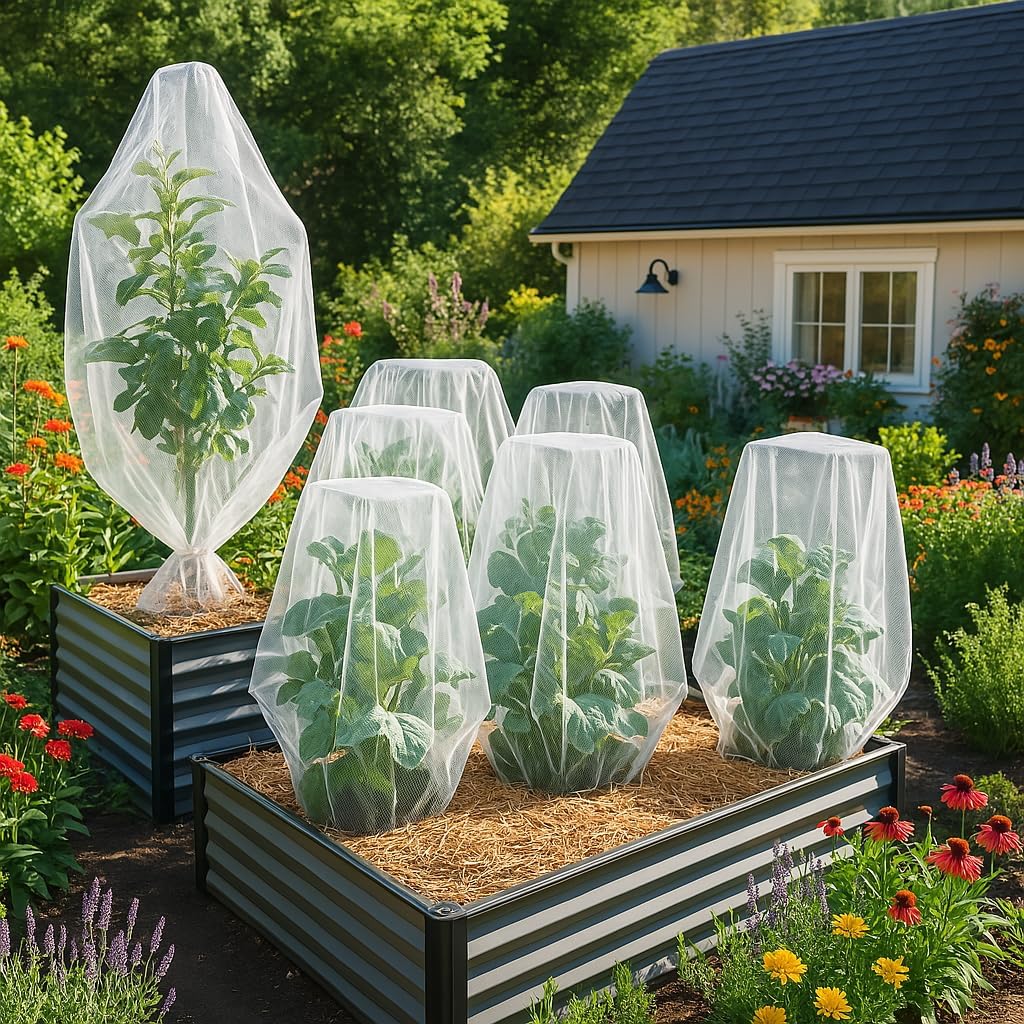 Fruit Tree Protection Bags 4.5x6 FT in 4 Pack | Multiple Size Garden Netting for Fruit & Vegetable Protection | White Plant Net Cover for Blueberry & Tomato | Bird & Insect Mesh Fabric Protector