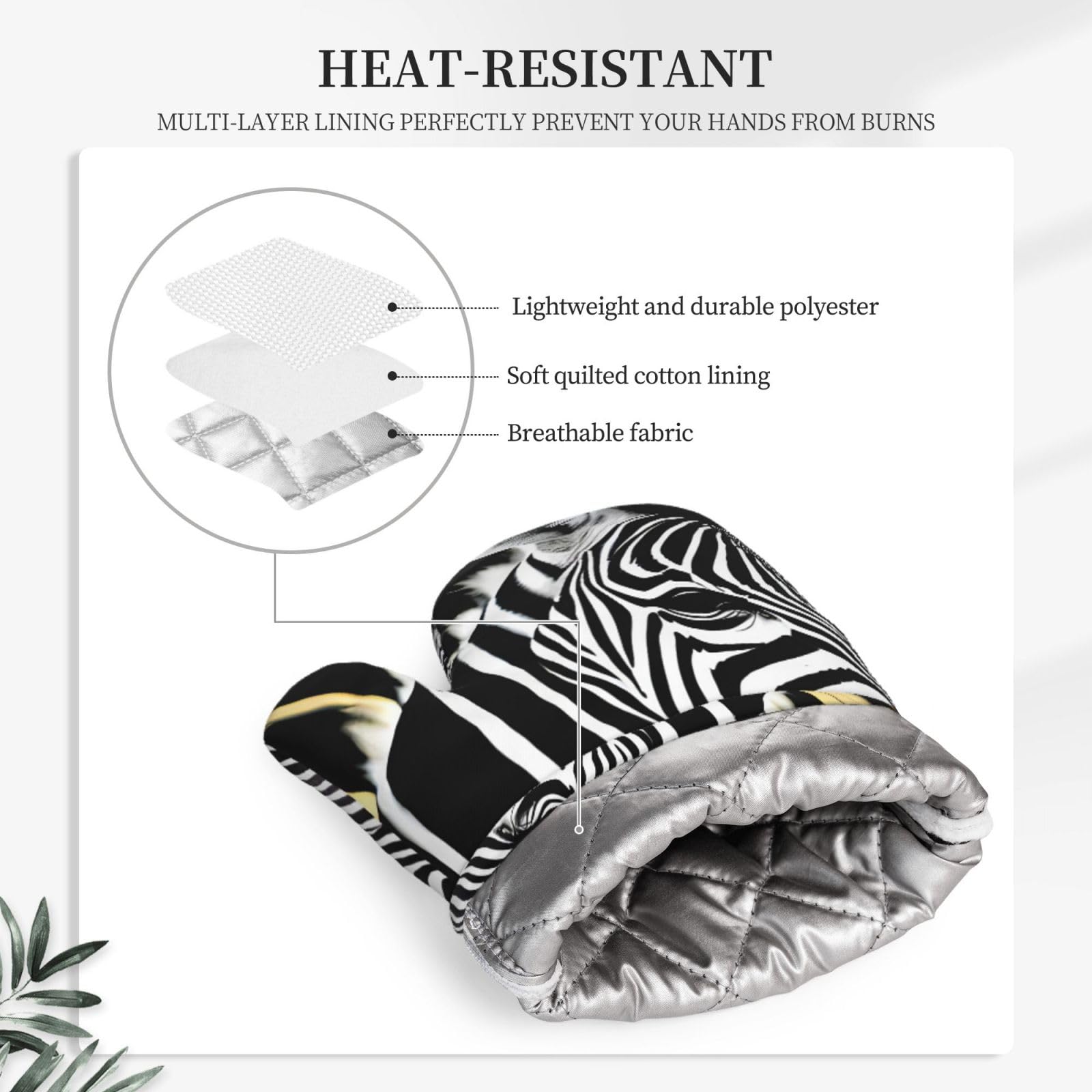 Guanti da forno in silicone zebrato bianco e nero – Ispessimento isolamento termico cottura vassoio guanti da portata, confezione da due