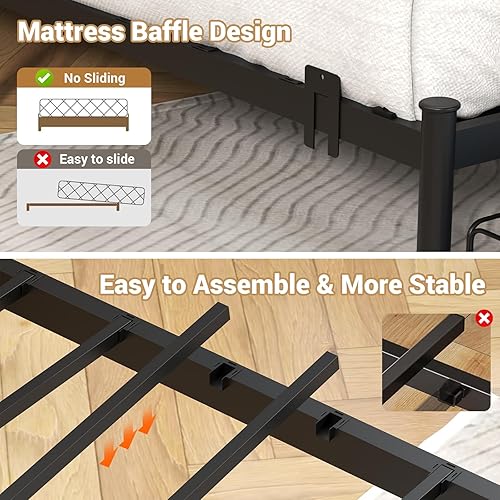 Miniatura 8 de Base de cama LED individual con estación de carga, cama de plataforma de tamaño individual con luces LED RGB, cabecera de almacenamiento de 2