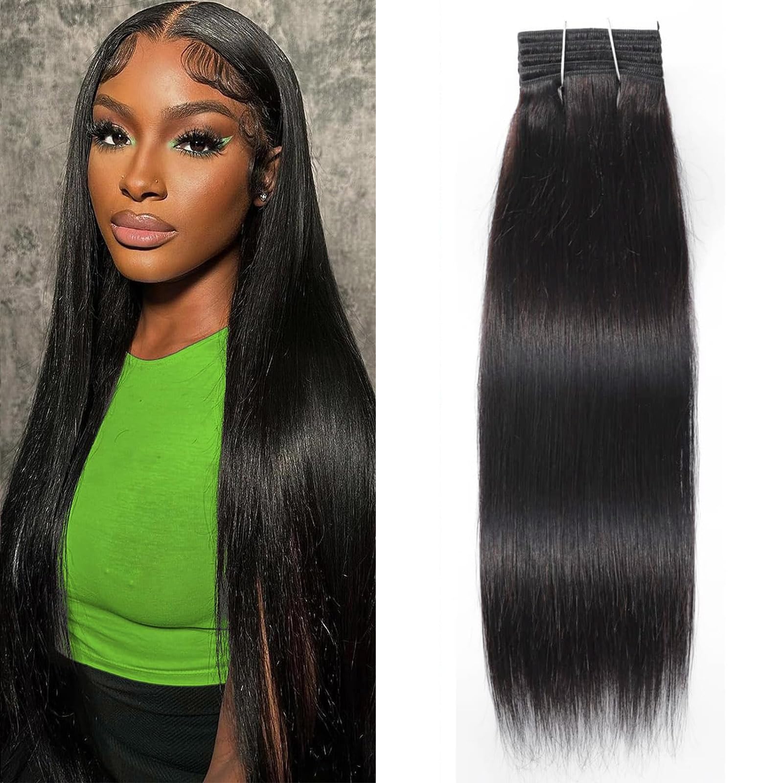 20 Inch Human Hair Bundles Straight 1 Bundle Human Hair 100g/bundle(±5g) Brazilian Virgin Hair Bone Straight Bundles Remy Human Hair Natural Black