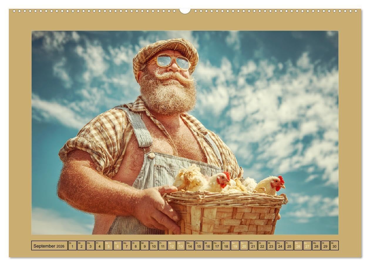 Die Hühnerhelden. Witz und Charme mit Männern, die Eier haben (hochwertiger Premium Wandkalender 2026 DIN A2 quer), Kunstdruck in Hochglanz: Die ... Männern und ihren Hühnern (CALVENDO Menschen)