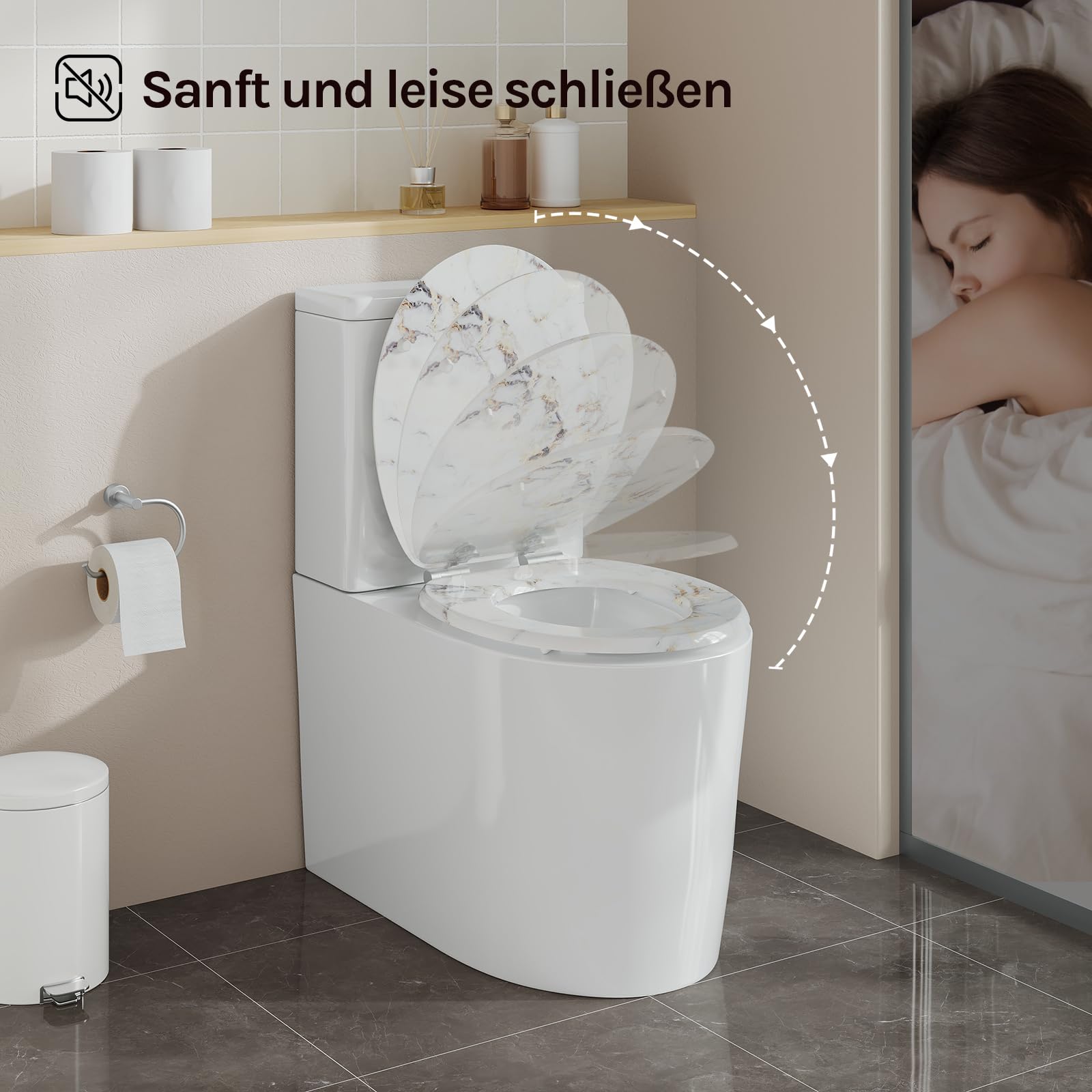 WOLTU Toilettendeckel mit Absenkautomatik Holz, Toilettensitz Klodeckel Klobrille WC Sitz O-Form mit Scharnieren, Quick-Release Funktion für leichte Reinigung
