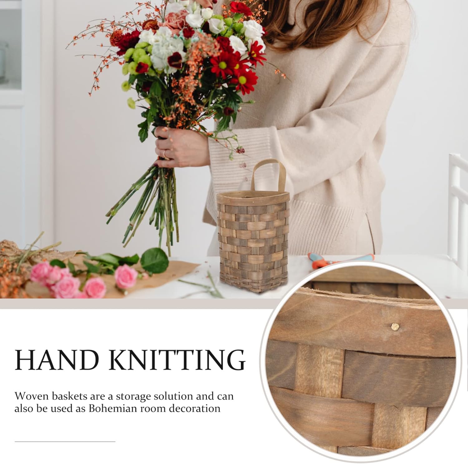 UPKOCH Hanging Wicker Basket 4.2X5.5X4.2In Rustic Wall Storage Organizer for Kitchen Utensils Makeup Brushes Bathroom and Dorm Room