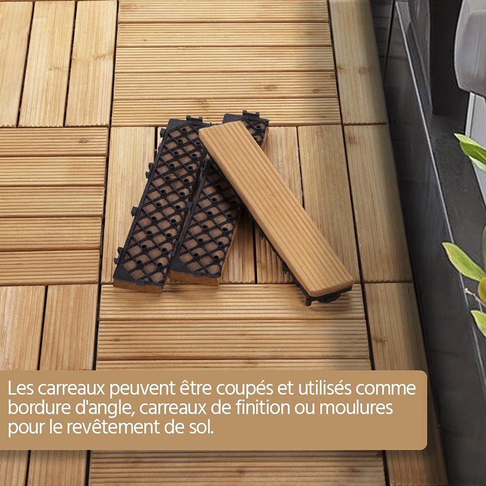Yaheetech 27 Dalles de terrasse en Bois Carrelage en bois de sapin 30,8 x 30,8 x 2,2 cm pour patio intérieur extérieur jardin terrasse à côté de la piscine Couleur du Bois