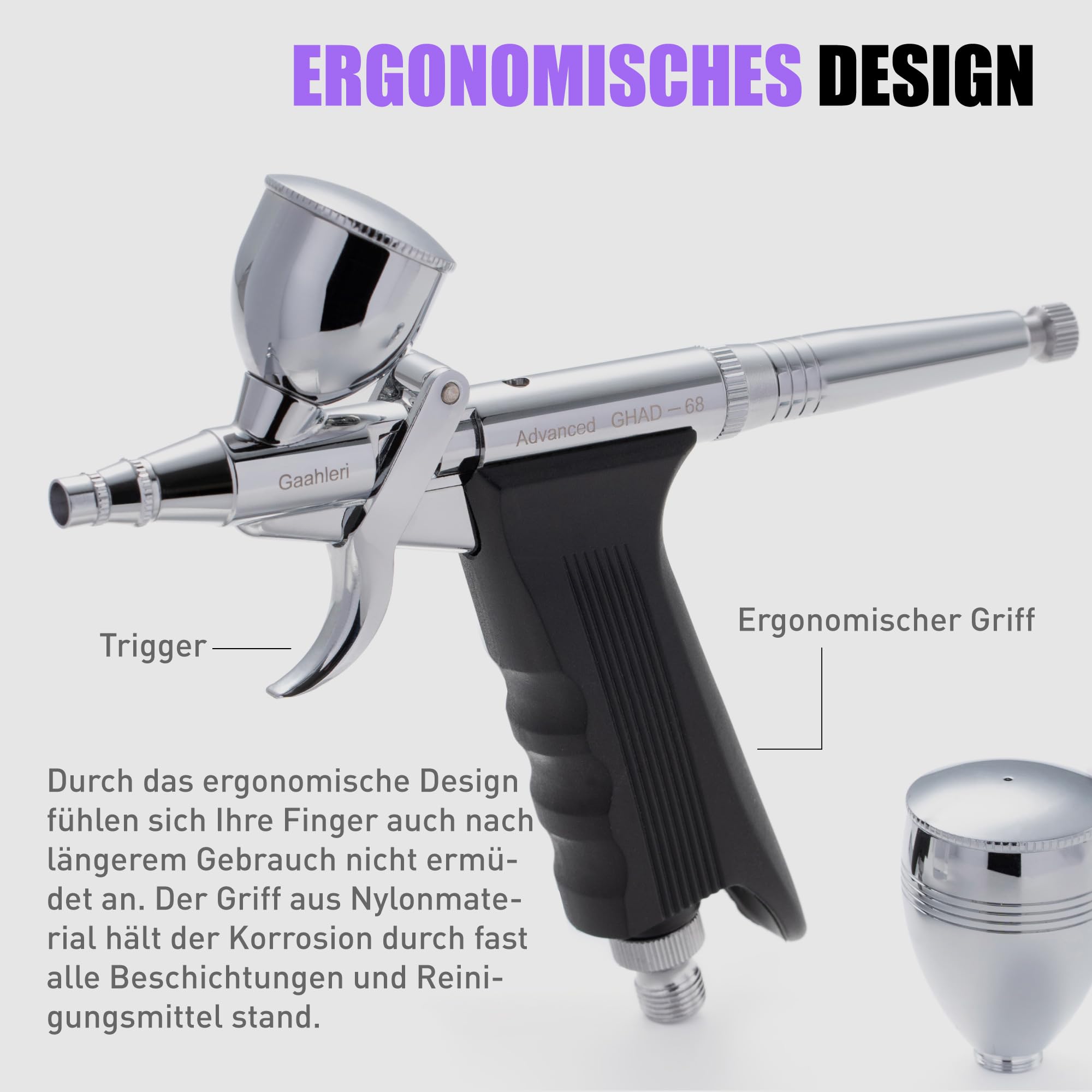 Gaahleri Airbrush-Set Dual-Action Schwerkraftzufuhr 0,38 0,5 mm Nadeln 1/2 1/4 Unzen Becher