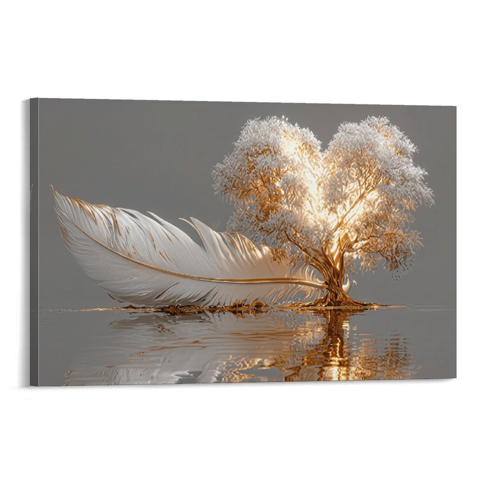 XPASHIQWC White & Gold Feather Money Tree Poster Artwork Giclee Canvas Prints Modern Canvas Wall Art Picture Wall Hanging for Office Gym Living Room Decor 24x36inch(60x90cm)