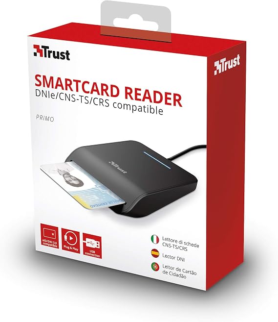 Trust First Smart Card Reader, DNI Compliant with FIPS 201, FIPS TAA and ISO 7816 Class A, B, C, 100 cm Cable, USB Plug & Play, Black