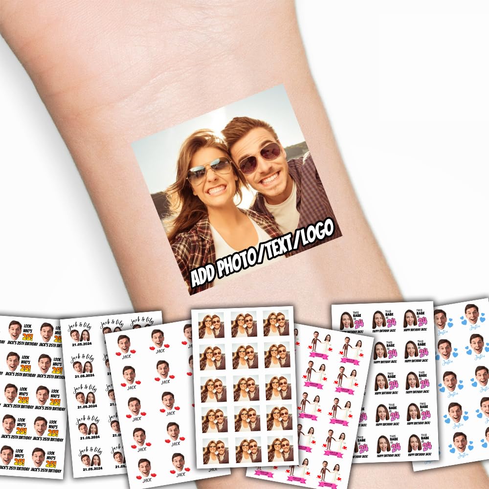 GYJVYH Custom Fun Face Temporary Tattoos - with Photo Personalized Face Tattoo - for Adults Women Men Couple Friends Birthday Bachelorette Party