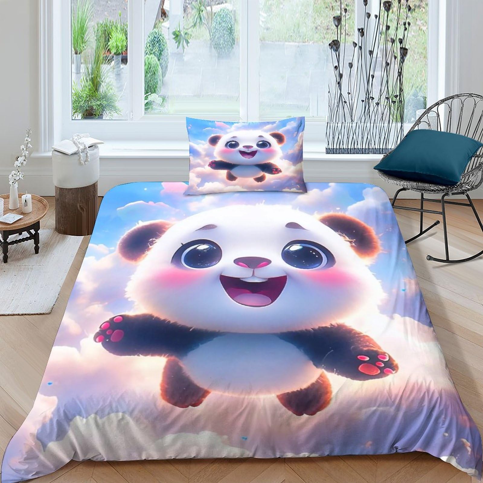 Parure de lit panda imprimé mignon ensemble de literie microfibre ultra douce 135x200 cm