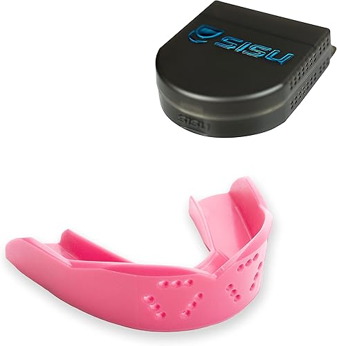 SISU Protector bucal 3D, rosa intenso con funda, 0.079 in de grosor, para atletas de más de 5 pies de alto, preformado para un ajuste moldeado a