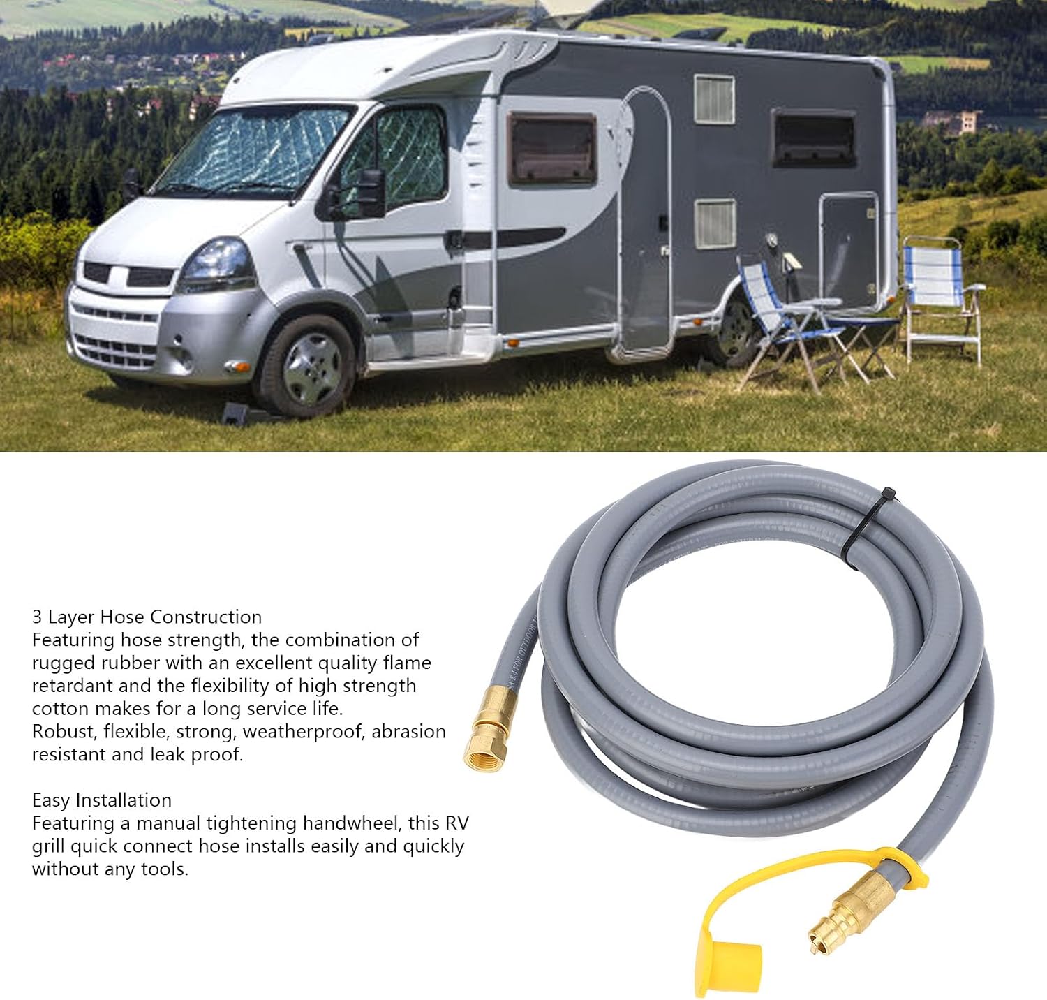FTVOGUE Gas Grill Hose 12FT Heavy Duty RV Gas Hose Extension with Quick Connector for Outdoor Camping and BBQ Rubber Material