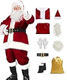 Santa Claus Costume for Men Women Adult - 9pc. Deluxe Costume Santa Suit Outfit