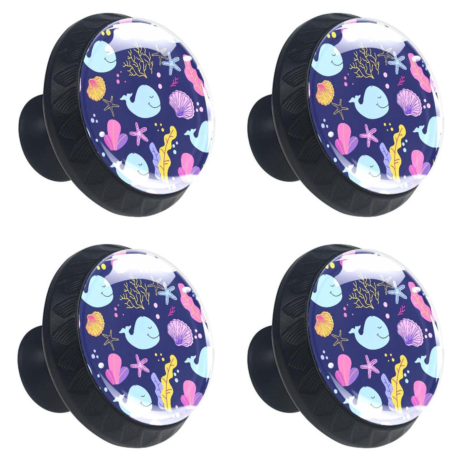 The Image of Cute Sealives 4PCS Round Drawer Knob Pull Handle Cupboard Knobs with Screws for Home Office Kitchen Dresser Wardrobe Cabinet Round Furniture Knobs