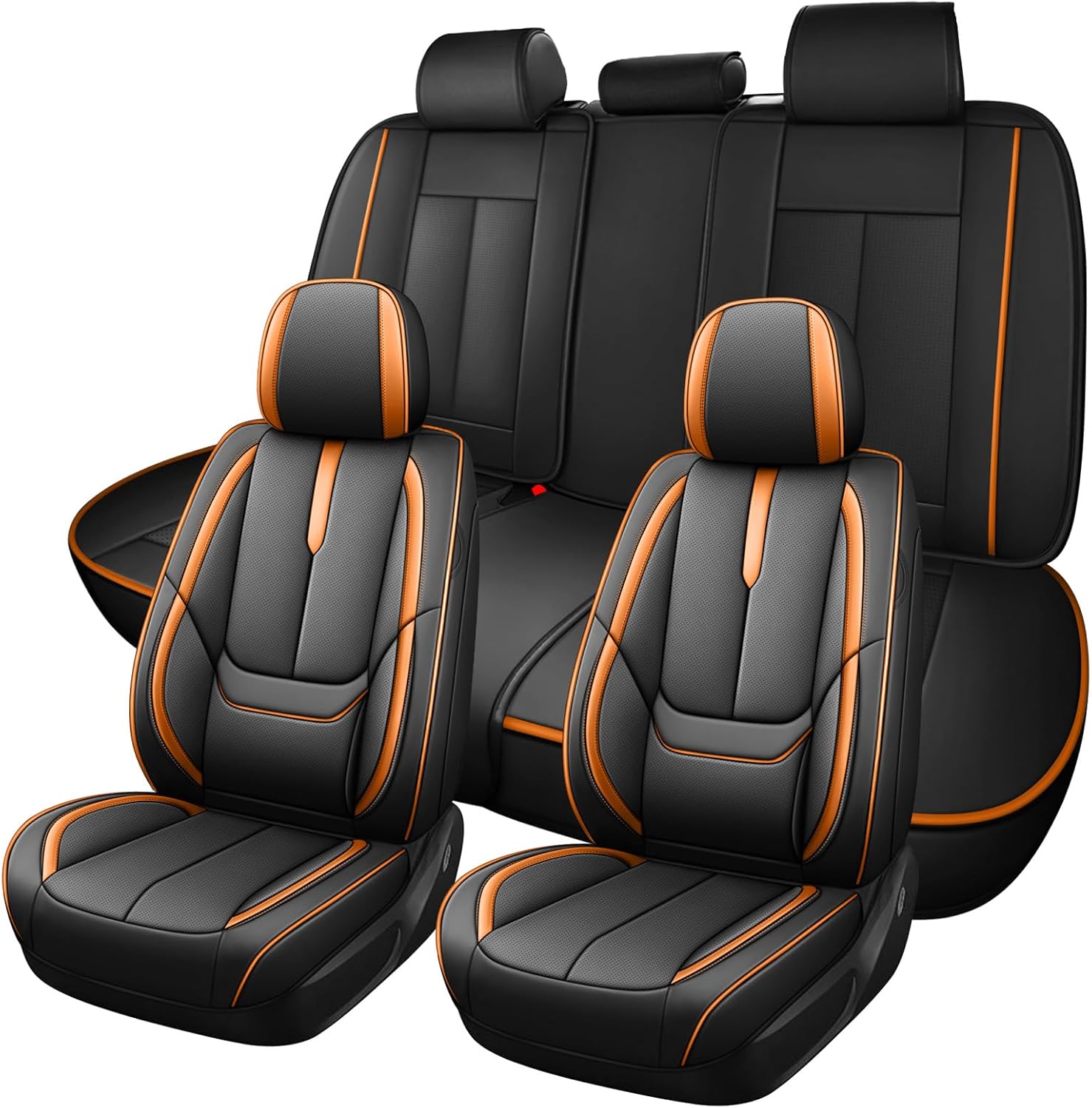 Car Seat Cover for Jeep Renegade 2015-2023,Premium Faux Leather Seat Cover | Breathable Waterproof Sports Drive in Style,Easy to Install Seat Covers (Full Set/Black - Orange)
