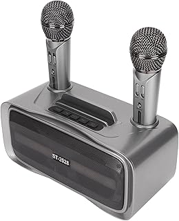 Máquina de karaokê, Sistema de Alto-falante Portátil de karaokê Alto-falantes de karaokê Com 2 Microfones Sem Fio para Festa Em Casa Reunião Casamento Igreja Prata Preto