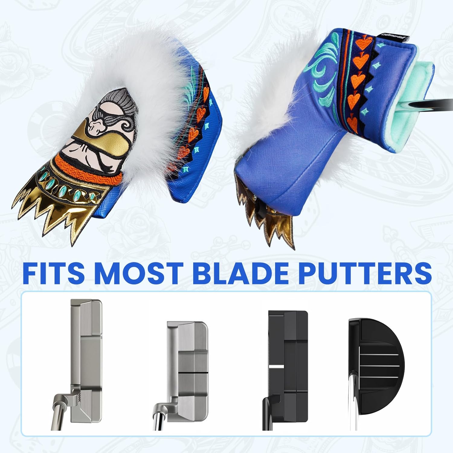 Craftsman Golf Synthetic Leather King with Crown and Beard Blue Golf Club Headcover Cover for Woods and Driver Hybrids Putter