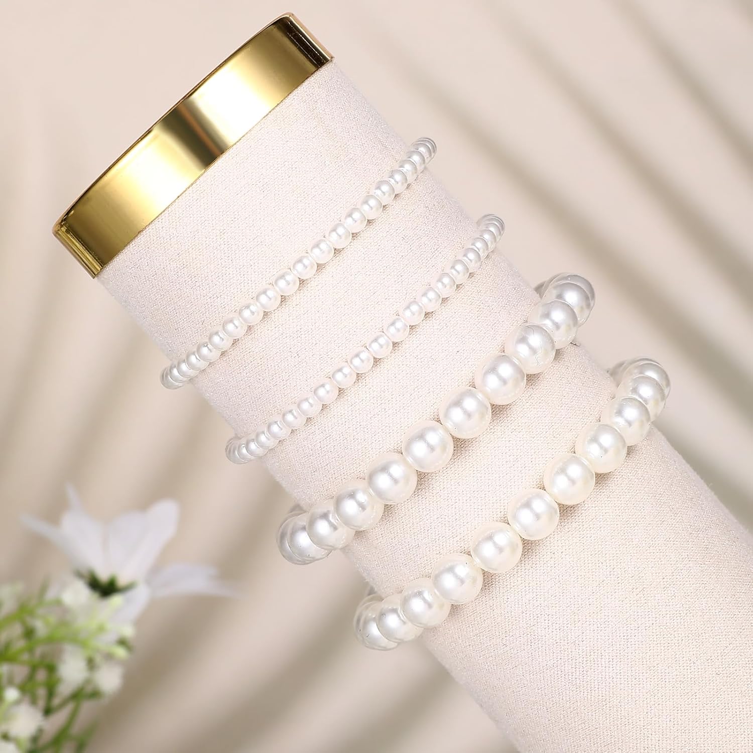 4PCS Dainty Pearl Bracelets Classic White Baroque Pearl Stretch Bracelets for Women Stackable Beaded Jewelry for Bridesmaid and Bridal Wedding Accessories Prom Dress Enhancements Elegant Gift - Image 4