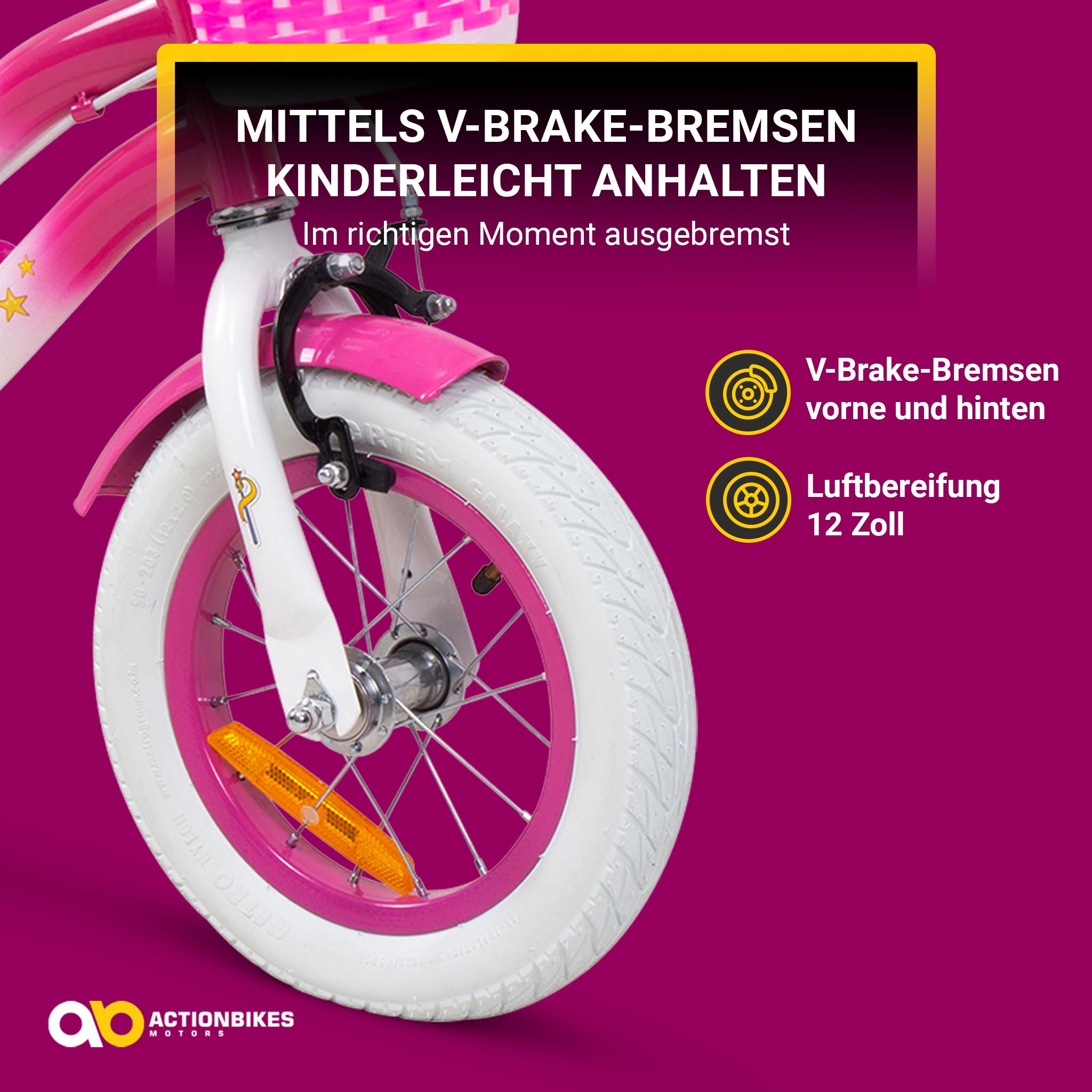 Actionbikes Kinderfahrrad Unicorn | 12 16 Zoll - V-Brake Bremsen - Fahrrad für Kinder von 2-7 Jahren - Schutzblech v. / h - Kinder Fahrrad für Mädchen & Jungen - Fahrräder - Bicycle - Kinderrad - Bike