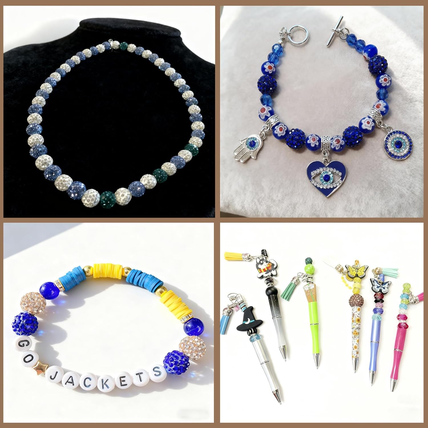 8mm Clay Rhinestone Beads - 120pcs Sparkly Pave Disco Ball Round Diamond Bling Loose Spacer Beads for Jewelry Making, Friendship Bracelets, Necklaces, Craft Projects (White&Red&Royal 8mm) - Image 7