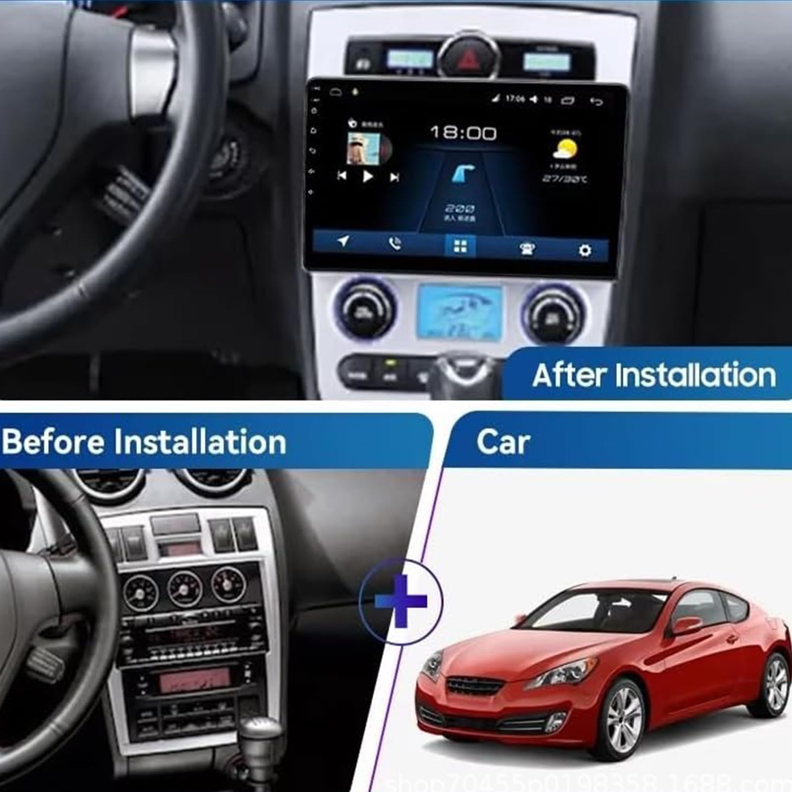 Radio Samochodowe Android 15 Do Hyundai Rohens Coupe 2004-2006 9'' Ekran Dotykowy Incell HD Z Carplay I Android Auto Bezprzewodowo Stereo Samochodowe Z GPS Wi-Fi USB Bluetooth FM RD(Color:4G 6G+128G)