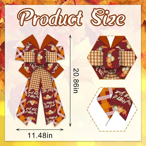 Miniatura 2 de ABTOLS Arcos grandes de corona de Happy Fall Y'all, lazos de búfalo naranja para corona, hojas de otoño, lazos de arpillera para puerta delantera,