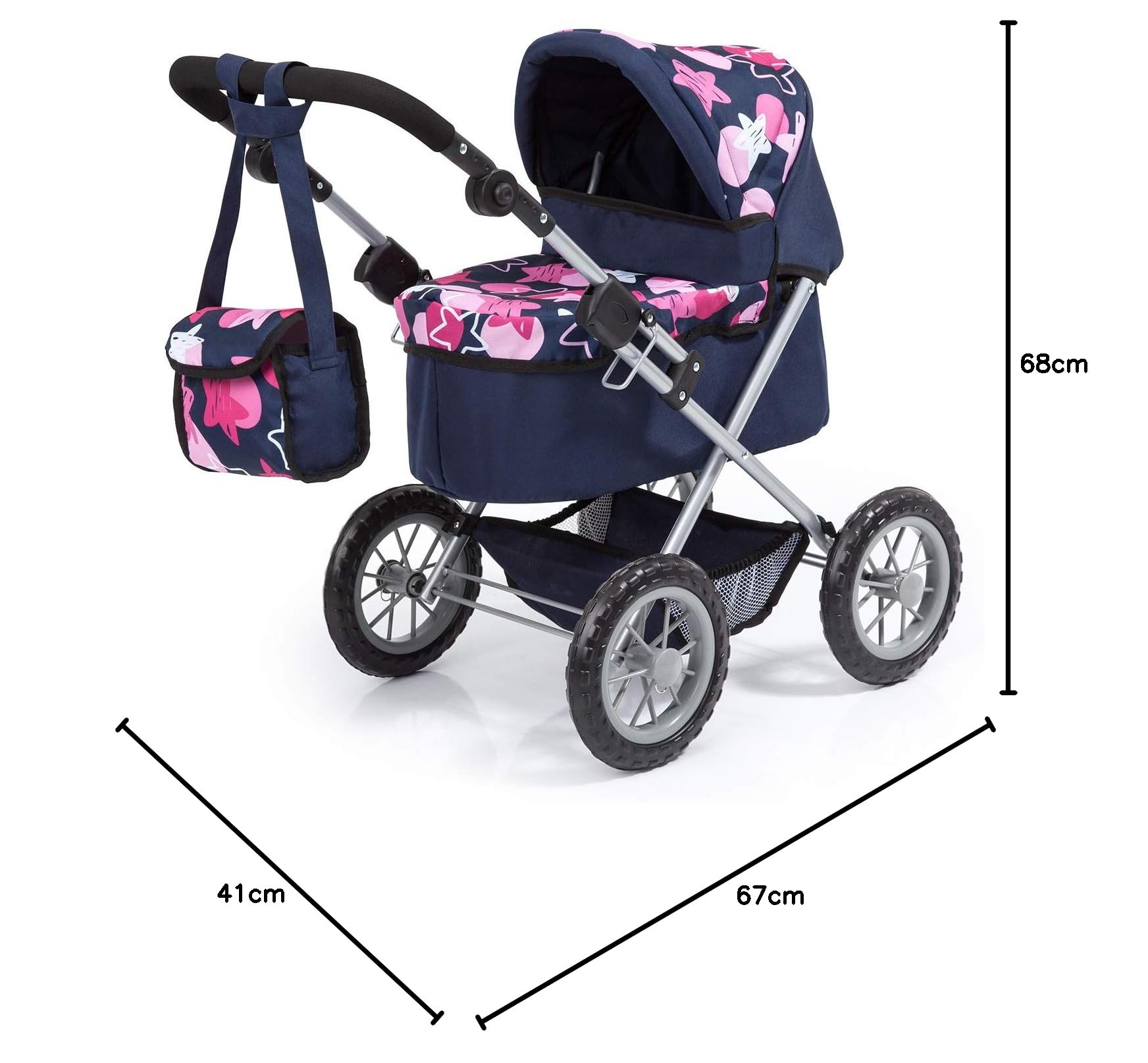 Bayer Design Poussette Landau pour Poupée, Trendy, réglable, Pliable avec Sac à bandoulière, 13069AA, bleu, rose avec motif d'étoiles
