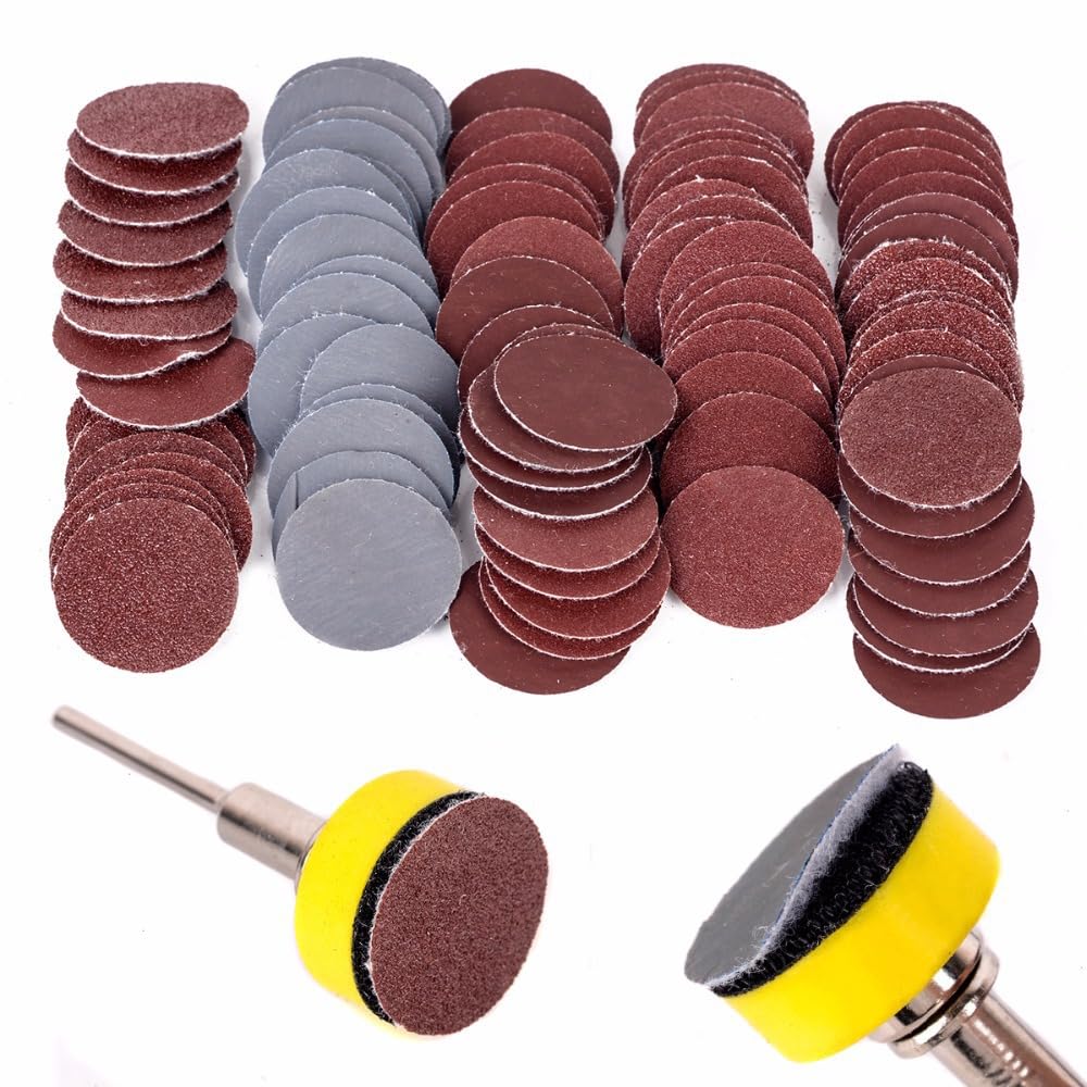 100Pcs 1 Inch Sanding Discs Pads Hook and Loop for Orbit Orbital Sander and Most Rotary 100/180/240/1500/3000, Grits Sandpaper