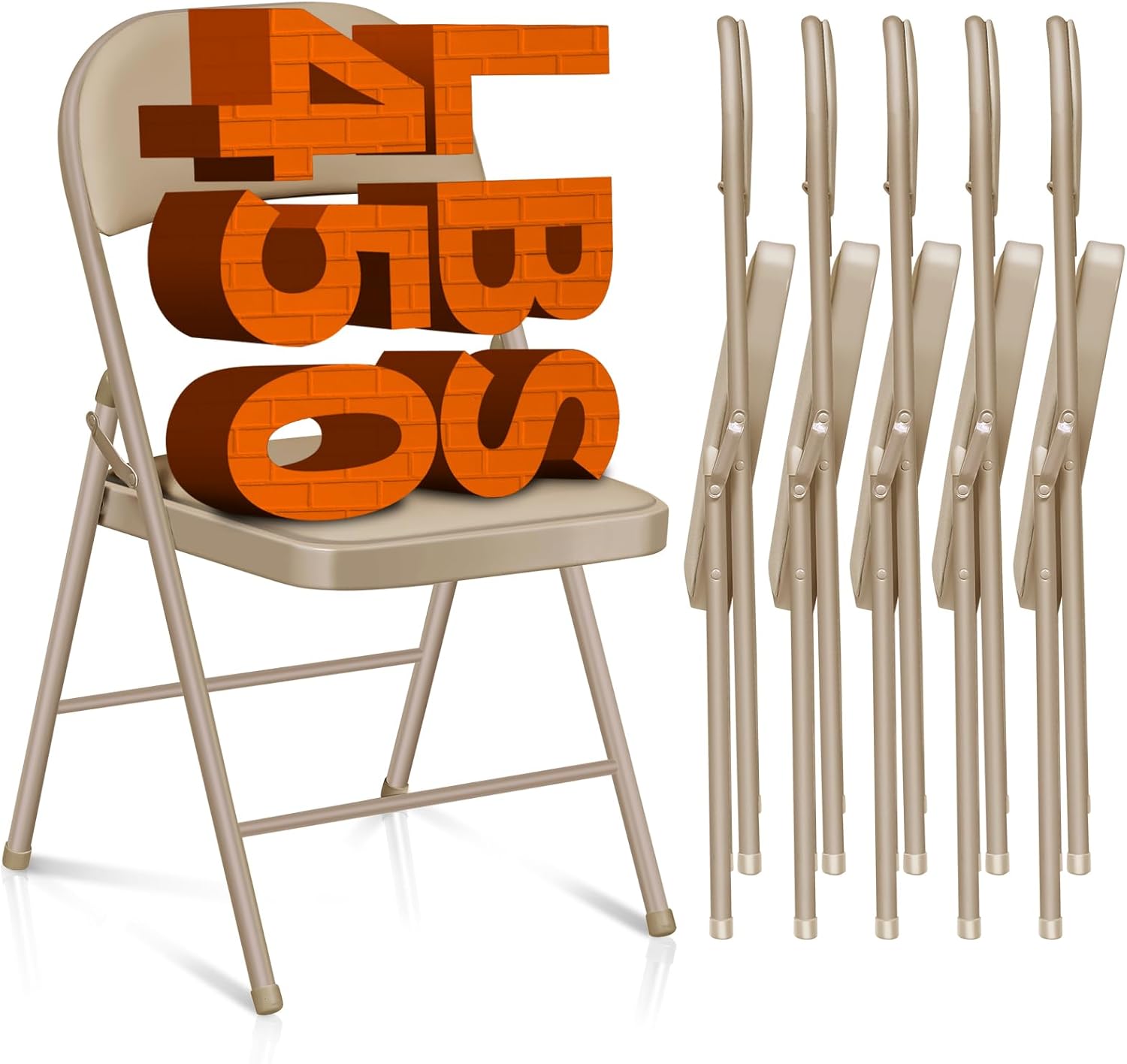 6 Pack Folding Chairs - Metal Chairs Set with Padded Seats and Steel Frame, Padded Folding Chair for Office Wedding Party Patio Dinning Indoor and Outdoor Events (Khaki, 6 Pack)