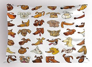 Ambesonne Dog Pillow Sham Set of 2, Composition of Different Funny Dog Heads Puppy Canin Irish Humorous Cartoon, Quality Microfiber Bedding Item for All Seasons, 30