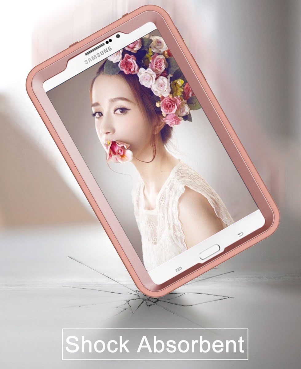 Hocase Galaxy Tab E Lite 7.0 Case, Shockproof Hybrid Silicone Rubber Bumper+Hard Shell Protective Case for Galaxy Tab E Lite 7.0 - Rose Gold Mandala Flowers