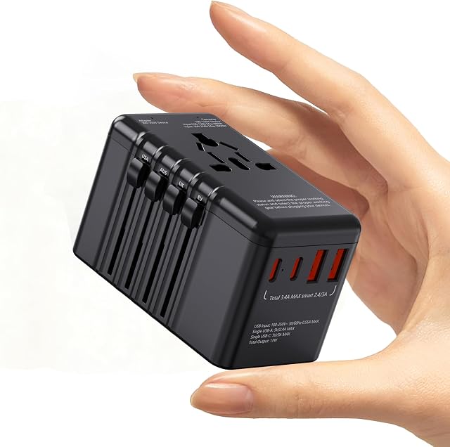 X-STAR Mise à jour 220V à 110V Convertisseur de tension Canada vers l'Europe,5in1 Adaptateur de voyage universel de conversion automatique pour sèche-cheveux, Plug électrique international Combo,CA US à EU UK AU À vous 200 CTRS (Noir)