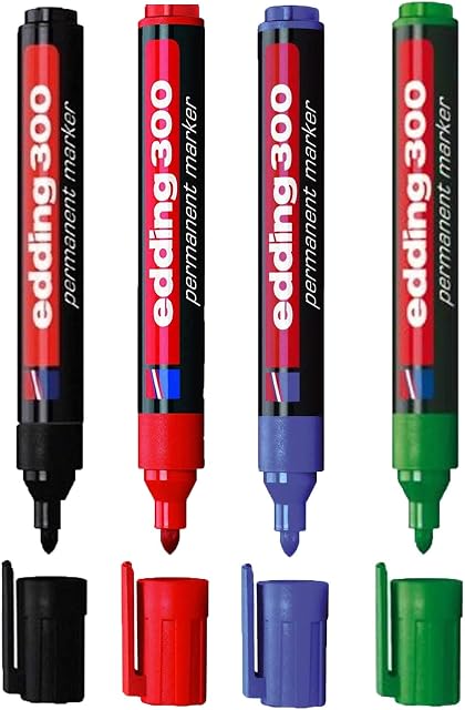 Edding 300 marker permanentny, do wielokrotnego nape?niania, 1,5  3 mm [kolor podstawowy] czarny, czerwony, niebieski i zielony