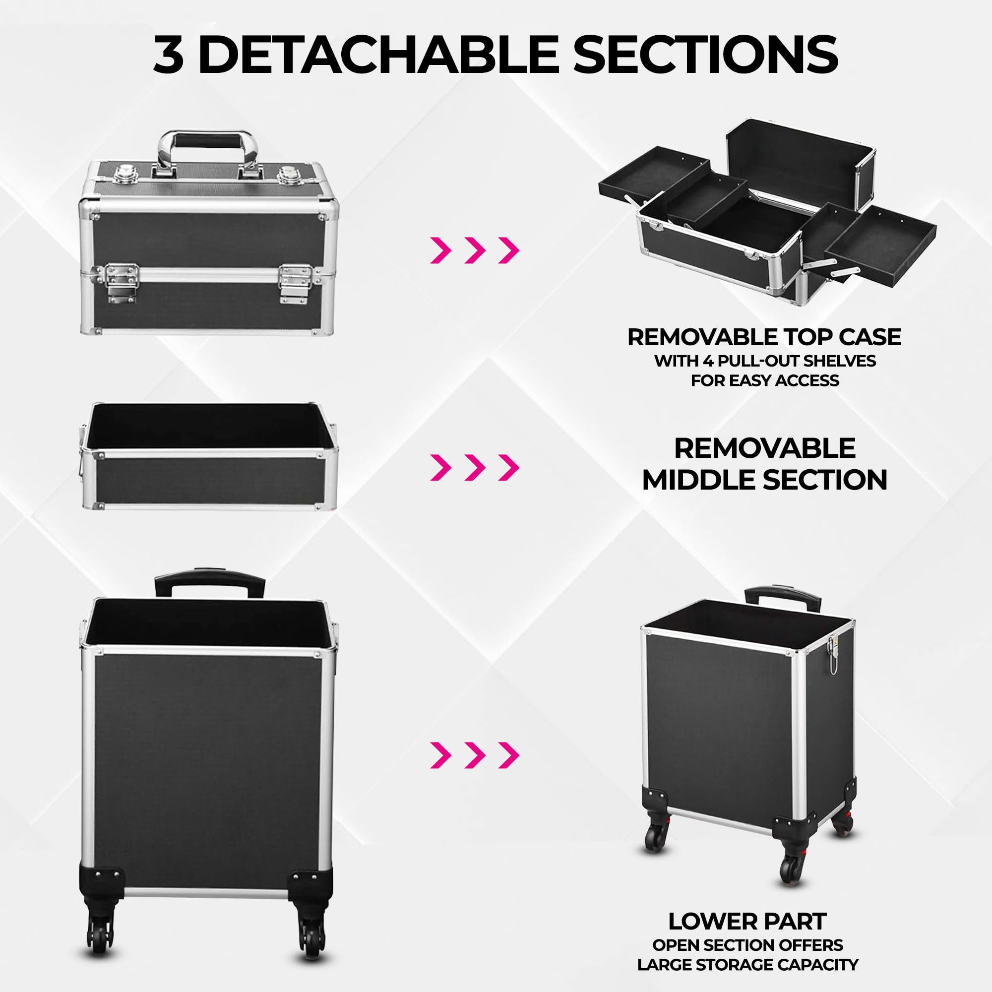 Make Up Trolley 106 x 36 x 24 cm - Kosmetyczka - Walizka fryzjerska - Beauty Case - Zestaw do makijażu - Czarny